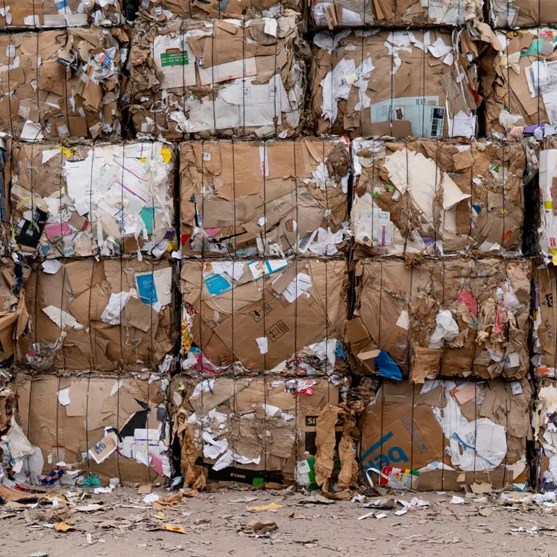 Bales of compacted waste at a sorting centre