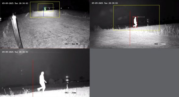 TRIVIGIX night detections: people spotted at different distances