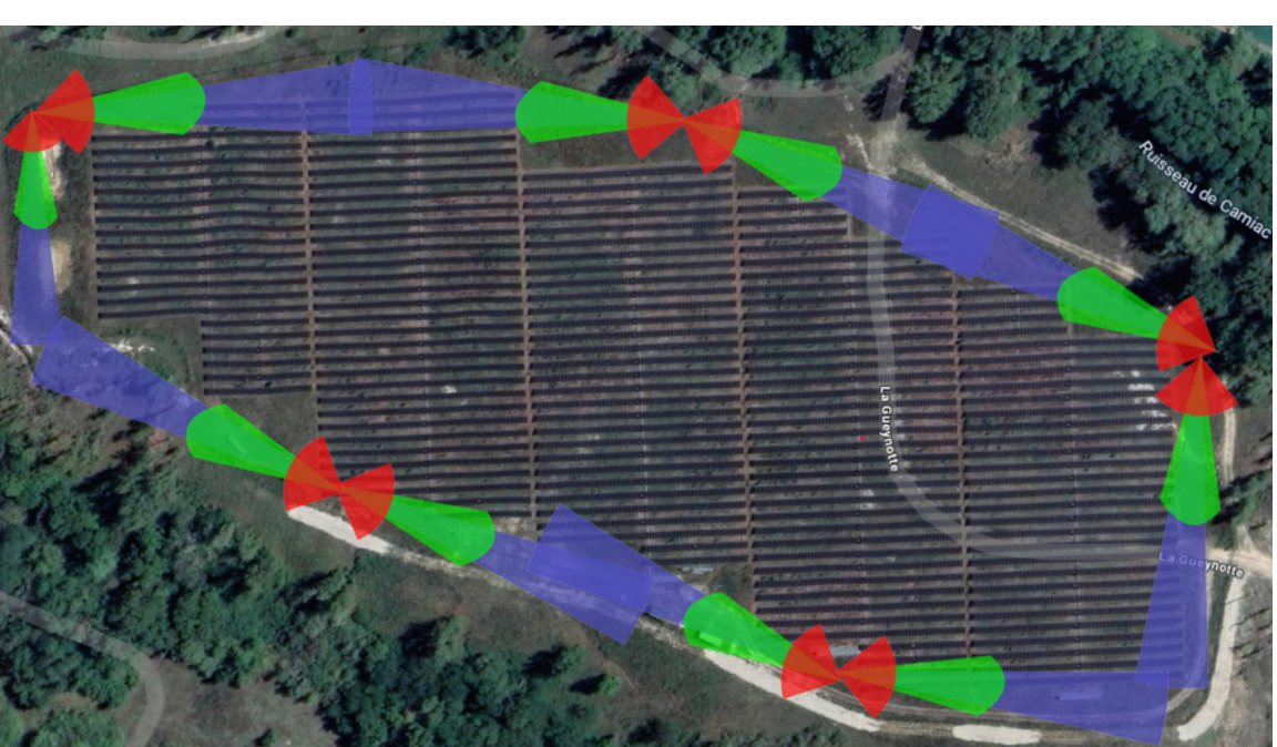 TRIVIGIX layout around a solar farm with a 950 m perimeter